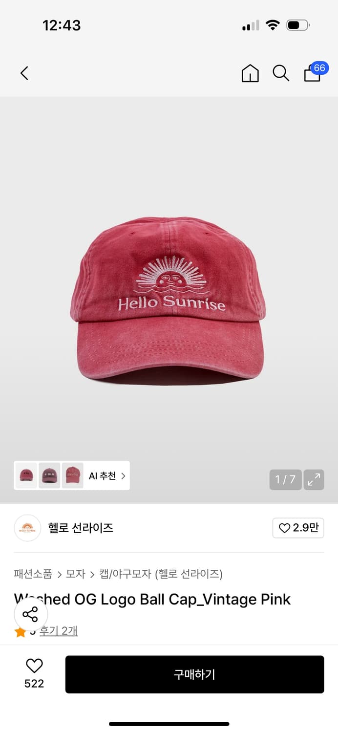 헬로선라이즈 Washed OG Logo Ball Cap_Vintage P 상품이미지1