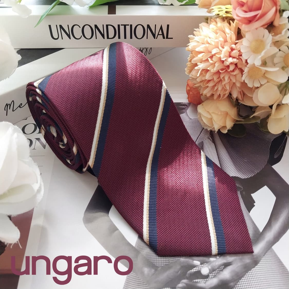 웅가로 실크 와인 스트라이프 넥타이 8cm A+등급 K2365 상품이미지2