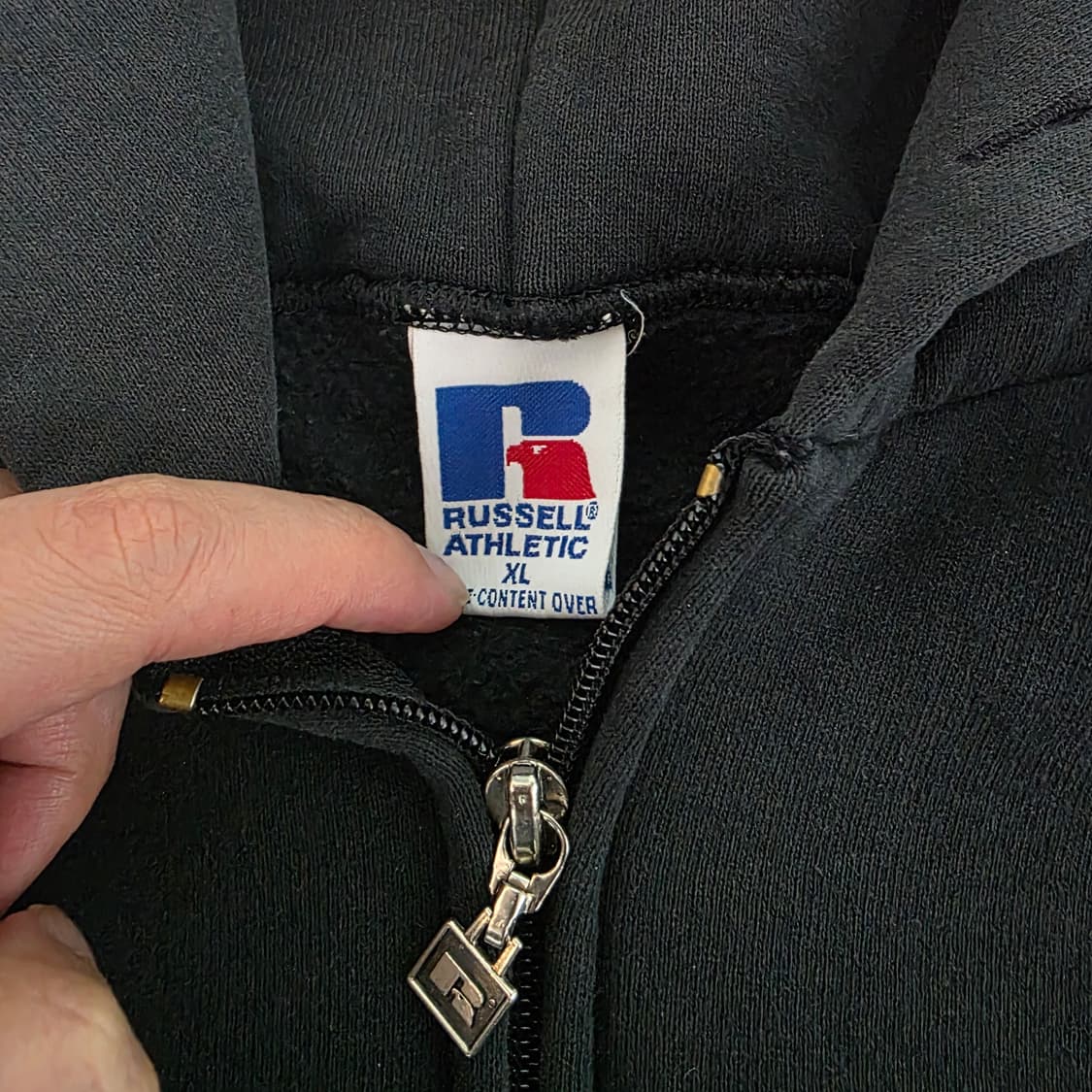 [XL] 90s 빈티지 러셀 애슬레틱 후드집업 블랙 ver. 스테인 상품이미지4