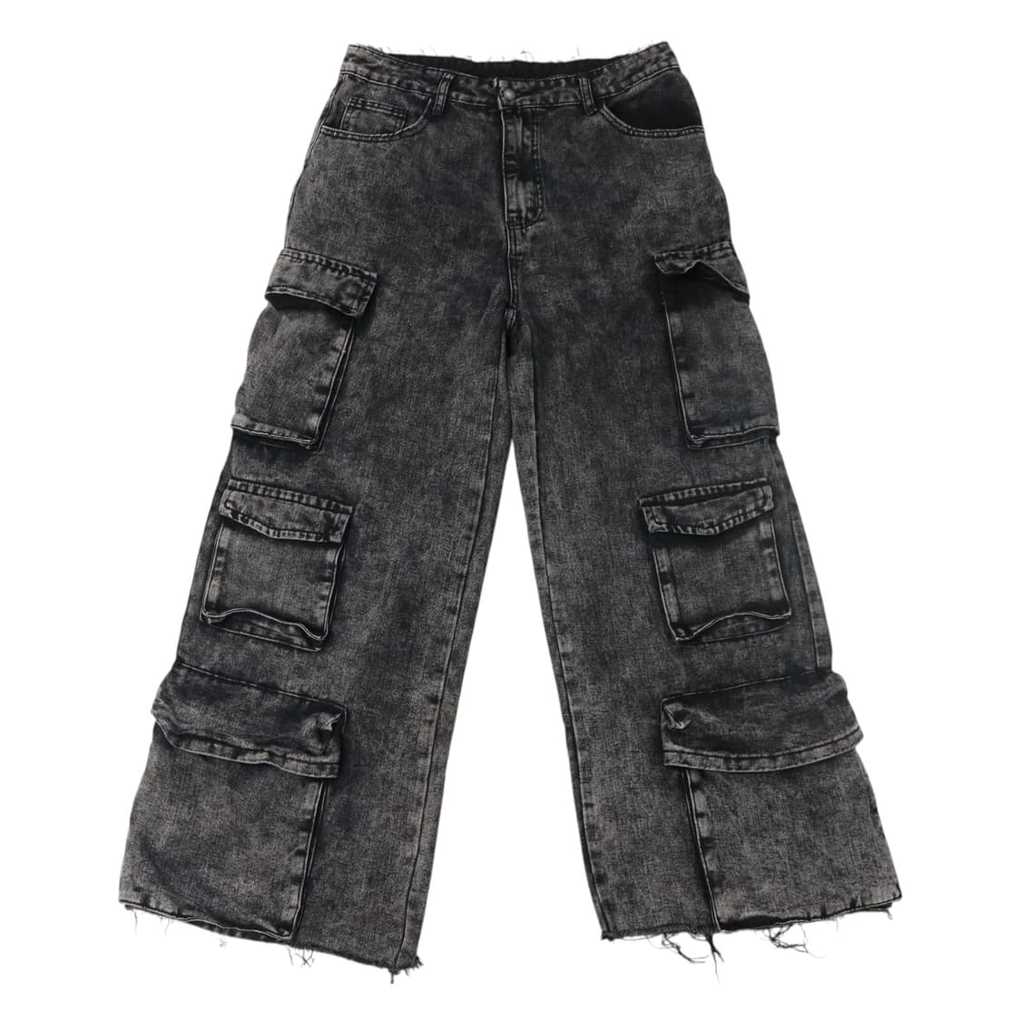 빈티지 블랙 워싱 컷오프 멀티 포켓 카고 데님 팬츠 상품이미지1