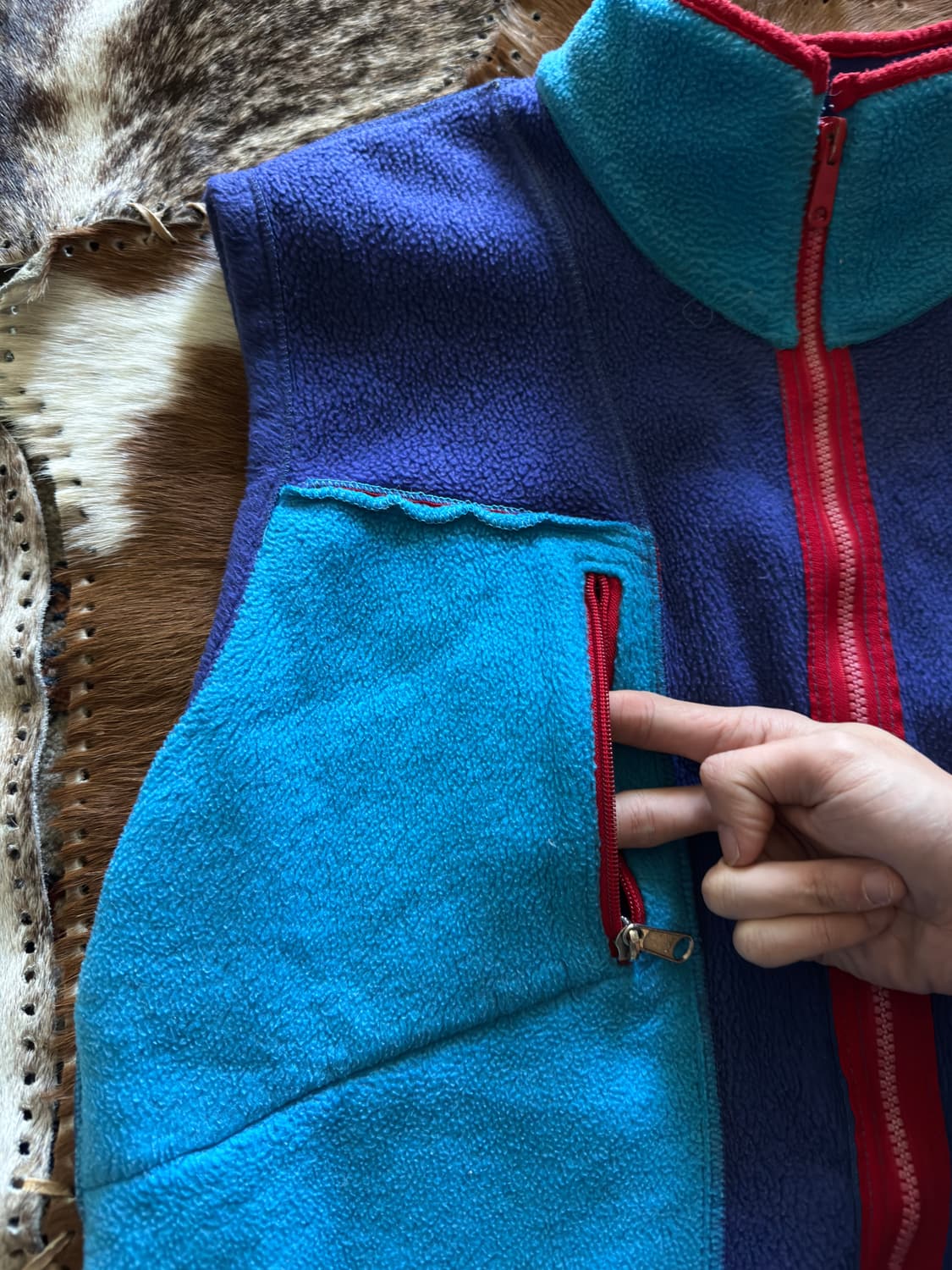 80s USA 시에라디자인 컬러블록 리버시블 플리스 베스트 상품이미지5