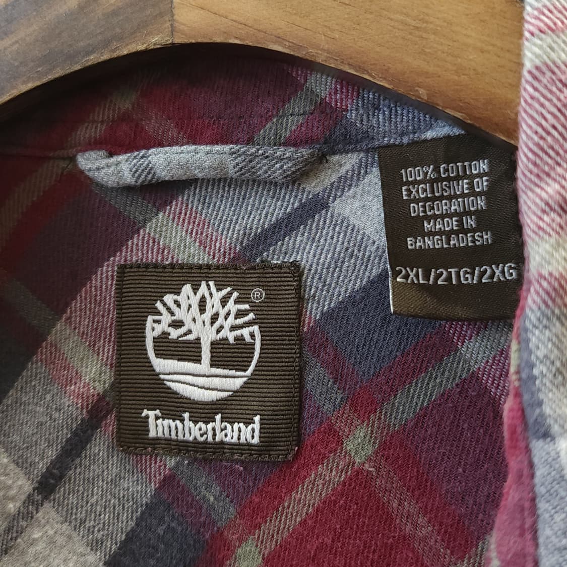 90s 팀버랜드 체크셔츠 플란넬 셔츠 헤비코튼 워크셔츠 버건디 2xl 상품이미지5