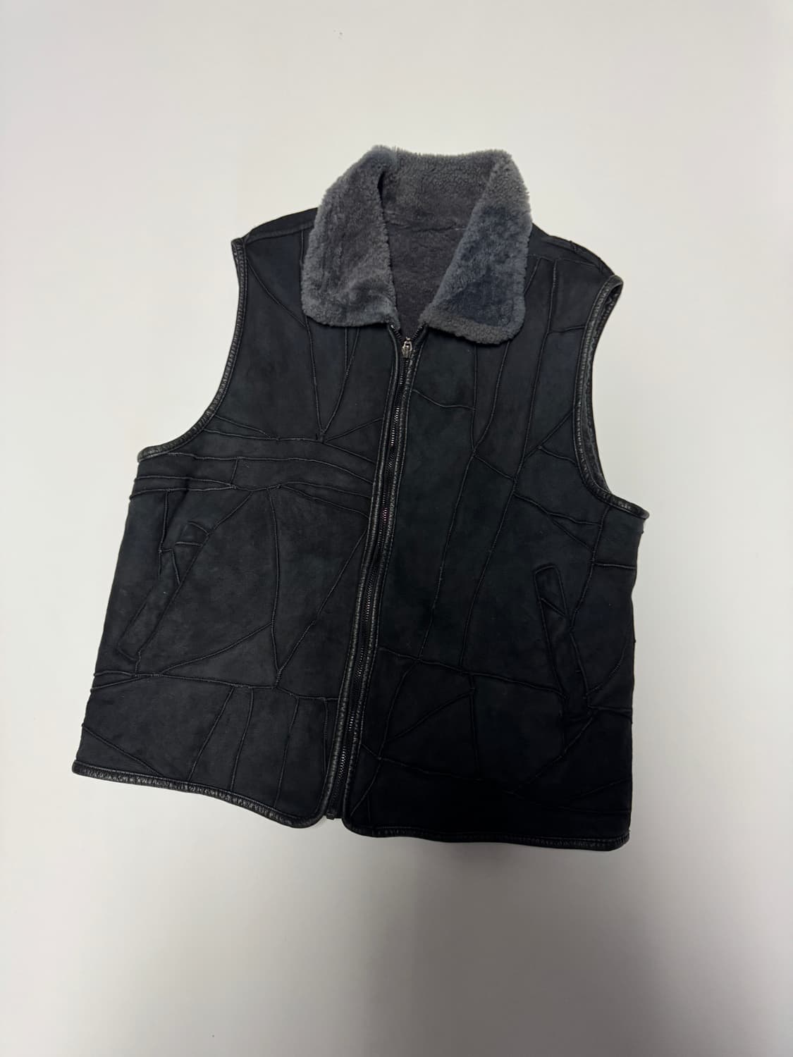 공용 희귀!! 빈티지 y2k 절개 디테일 양털 안감 양가죽 베스트 M 상품이미지1