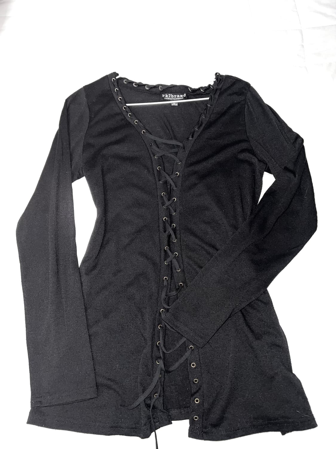 빈티지 고스로리 펑크 아일렛 블랙 롱슬리브 긴팔 티셔츠 브이넥 상품이미지1