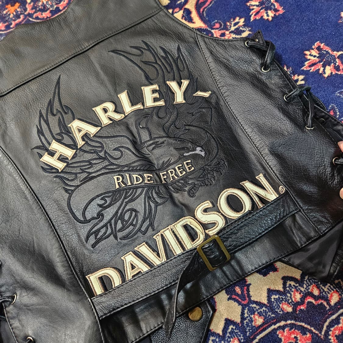  할리데이비슨 90~00's 소가죽 빅로고 패치드 베스트 자켓  상품이미지2