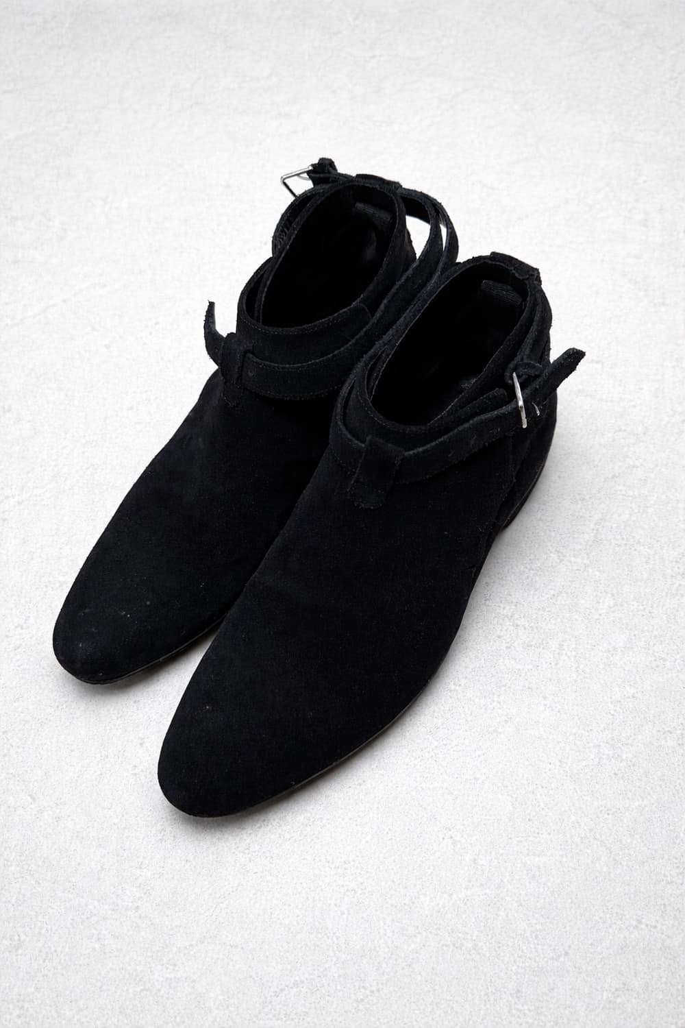 Saint Laurent 생로랑 블랙 스웨이드 은장버클 미드 부츠 상품이미지1