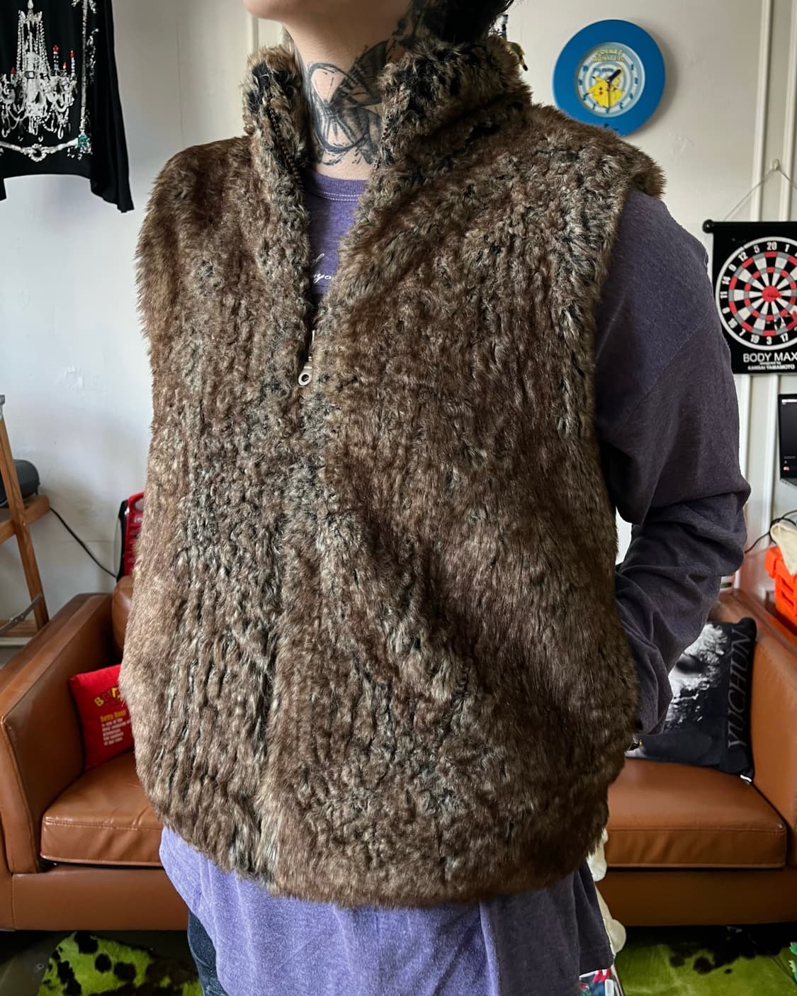 JPN Vintage Faux Fur Vest Zip-up Jacket 상품이미지2