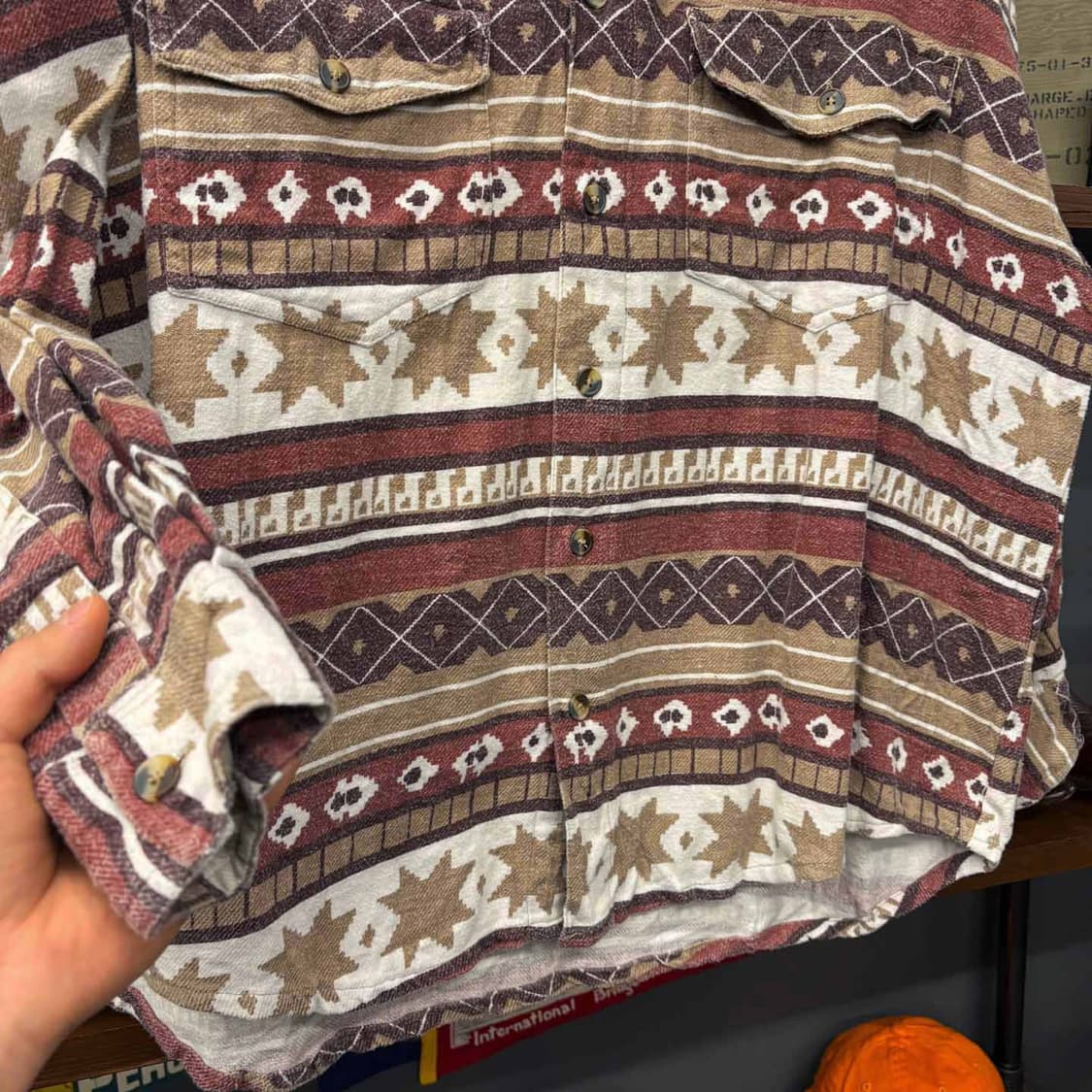 빈티지 아즈텍 패턴 헤비 울 웨스턴 포켓 셔츠 N496 상품이미지4