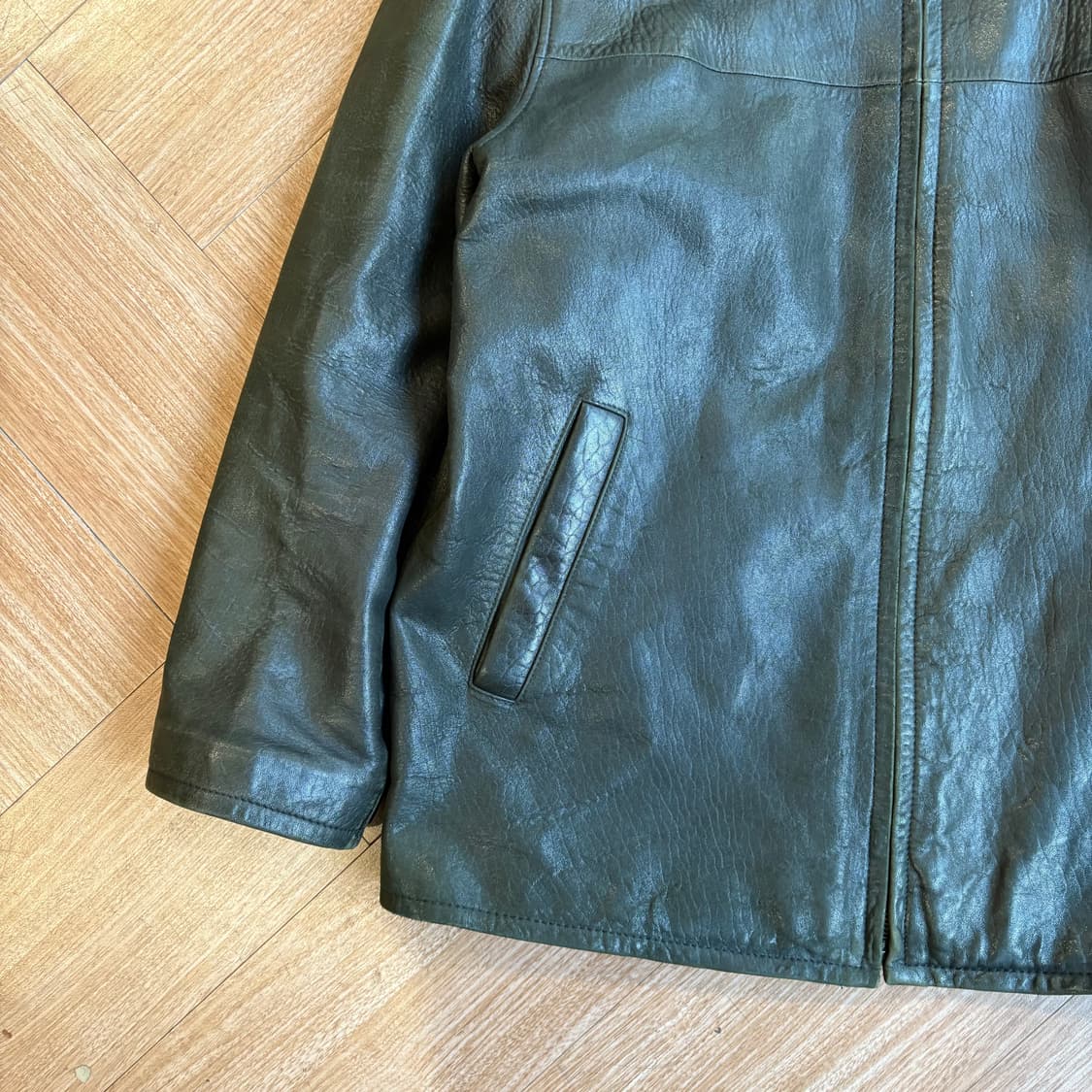 90s YSL 입생로랑 그린 양가죽 레더 자켓 상품이미지4