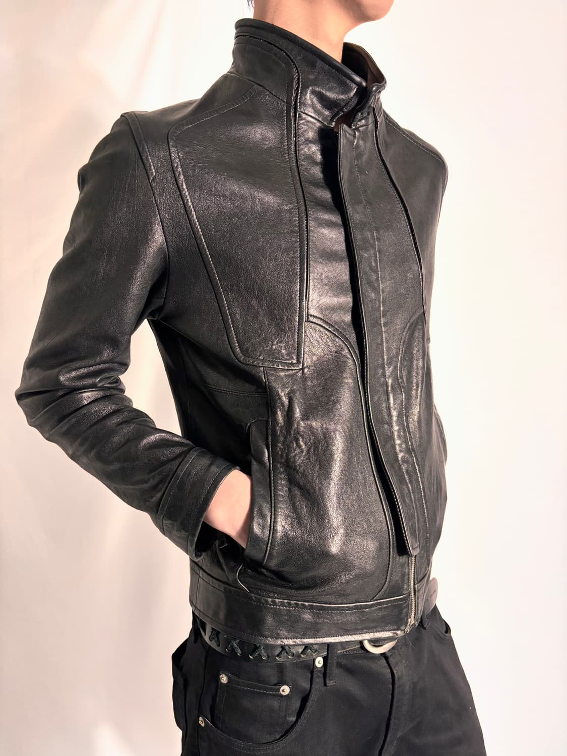 Black Lambskin Snake Detail Leather Jack 상품이미지2