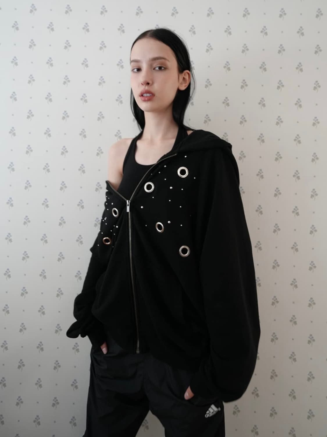 페인츄얼 스터드 써클 링 후드집업 블랙 상품이미지2