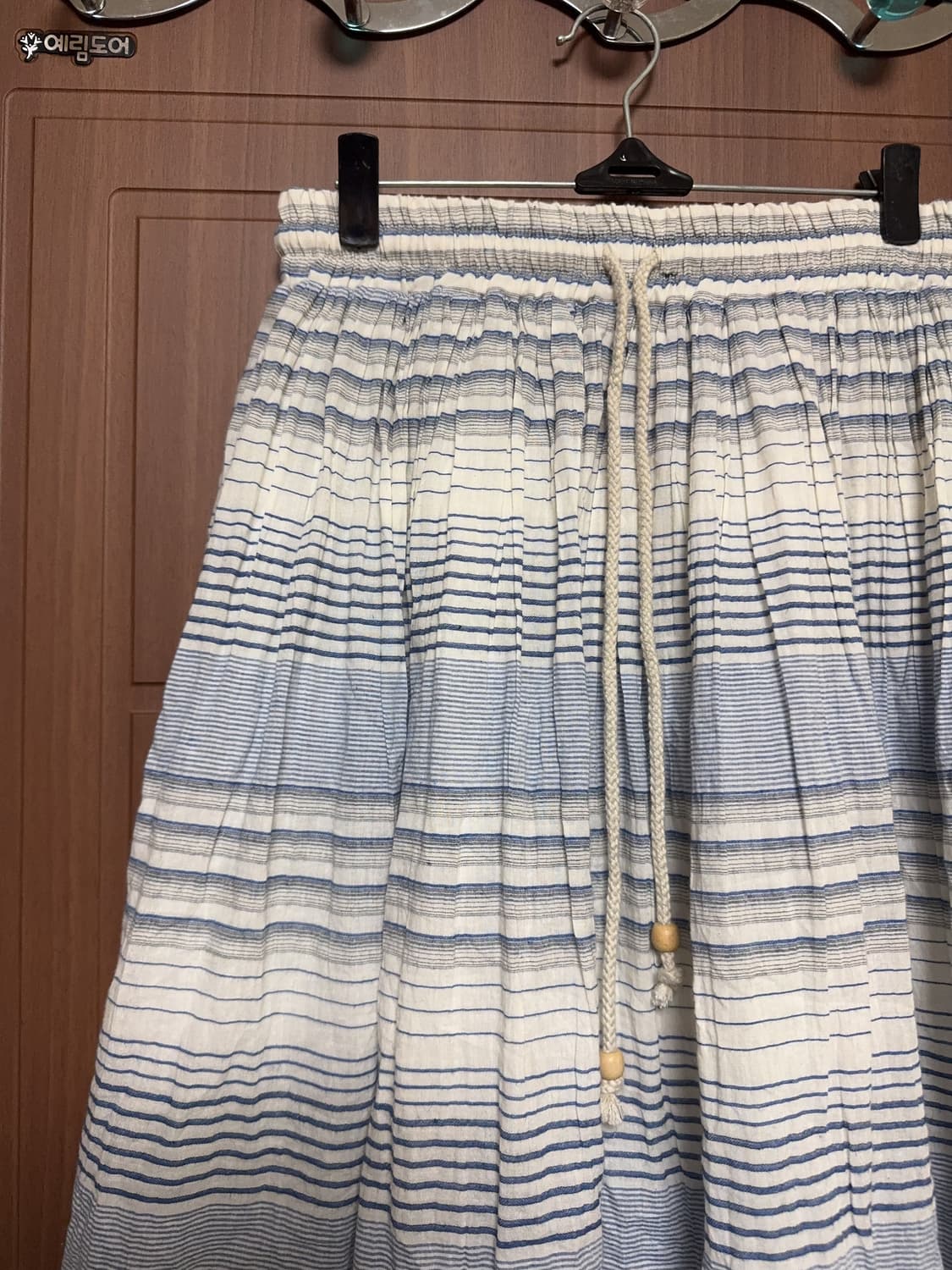모리걸 하구미 일본 빈티지 스트라이프 우드 비즈 블루 롱 스커트 상품이미지2