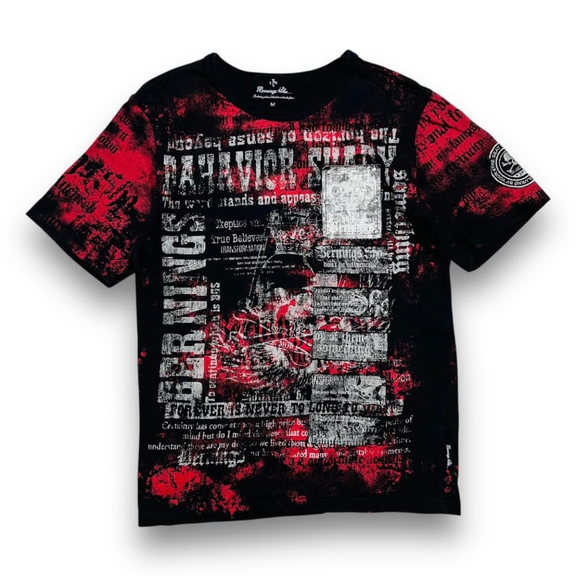펑크 버닝 쇼 블러드 스컬 레터링 타투 반팔 티셔츠 상품이미지2