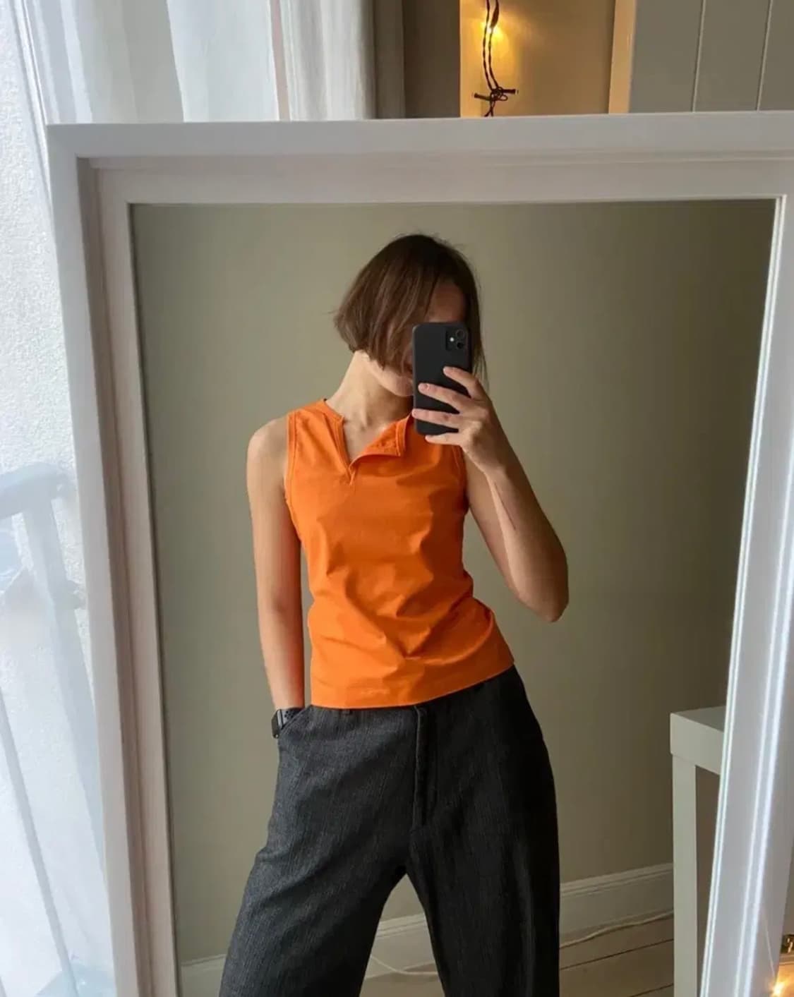 Jil sander 질샌더 오렌지 슬리브리스 탑 상품이미지5