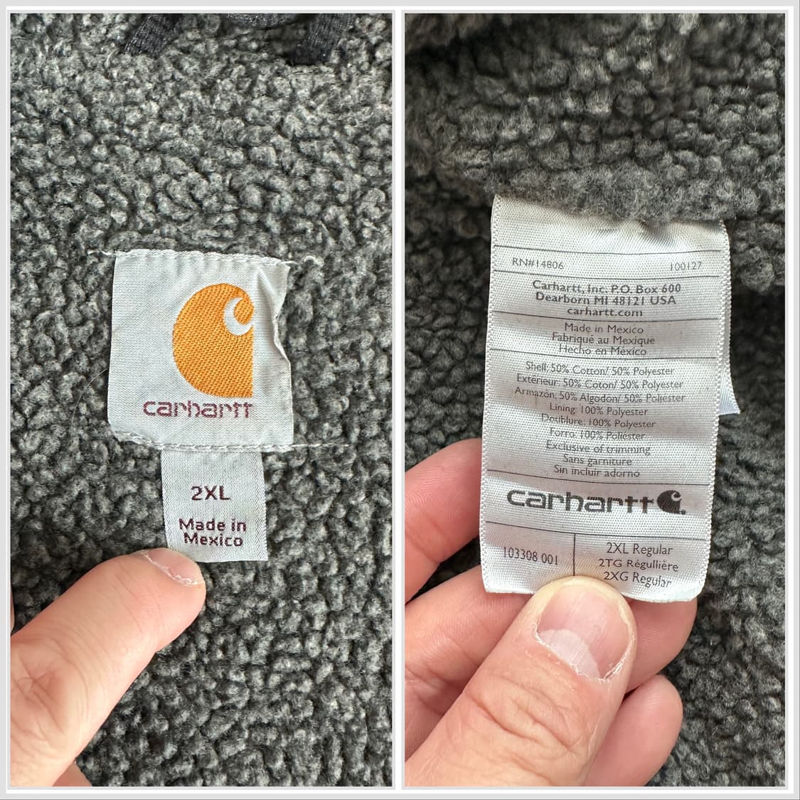 칼하트 레인디펜드 쉐르파 후드집업 2XL 멕시코제 상품이미지5