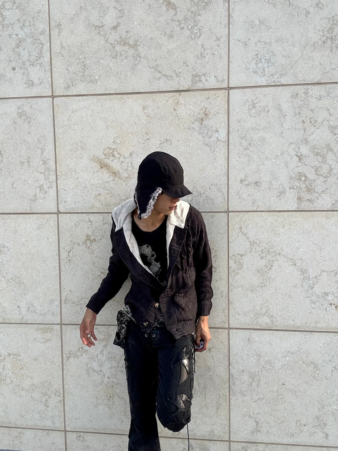 “Vintage”Grey Knit Hoodie Cardigan 상품이미지3