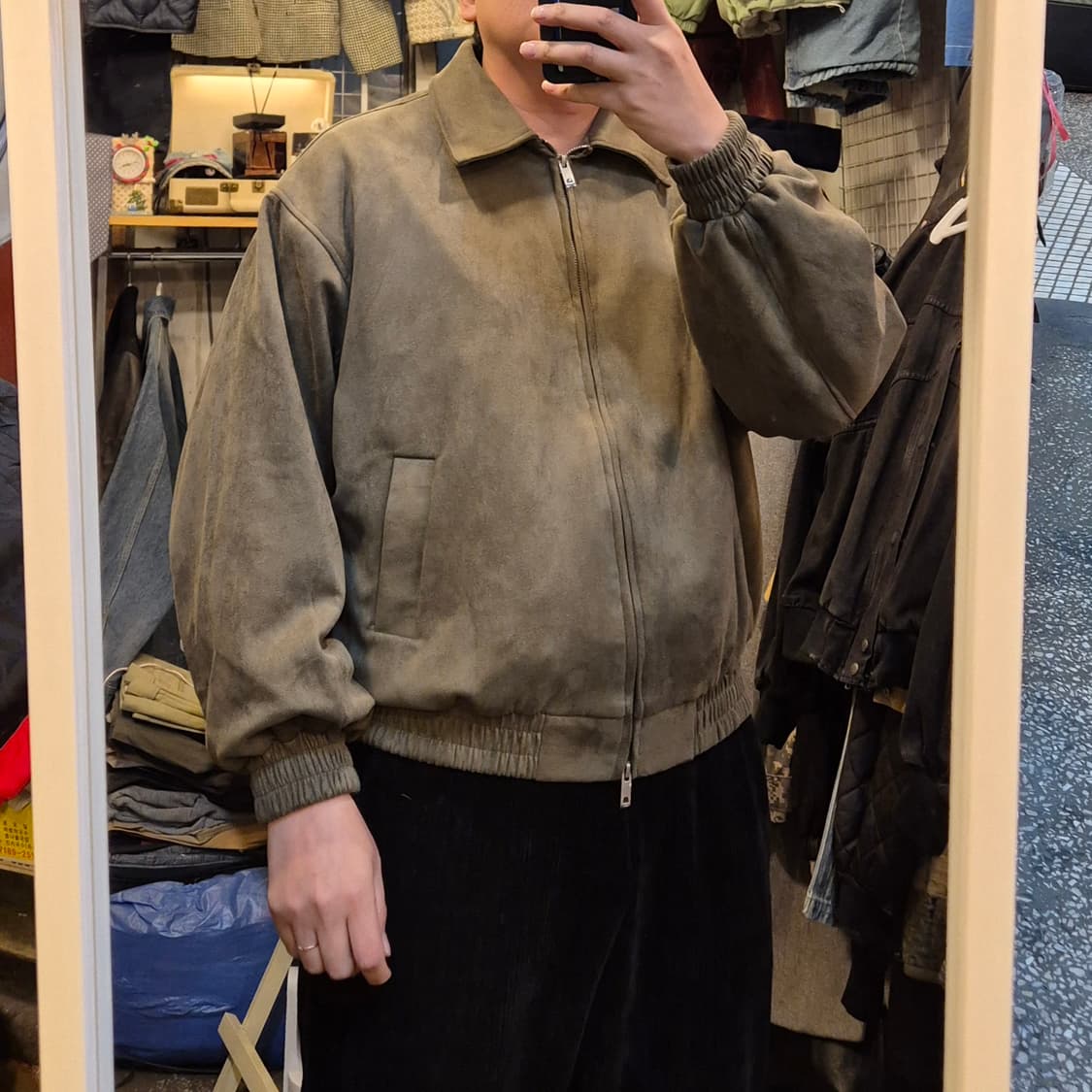 FREE(착샷잇음) 카키 스웨이드 블루종자켓  상품이미지3