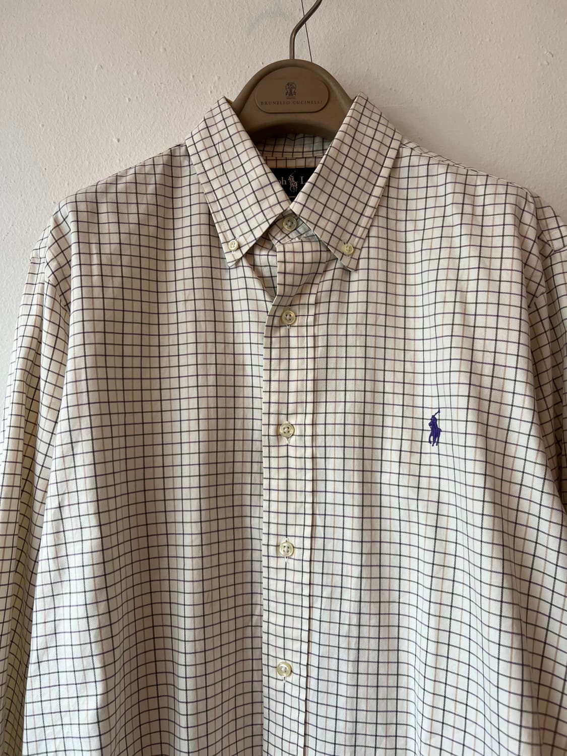 랄프로렌 남성 라이트베이지 코튼긴팔셔츠 체크셔츠 상품이미지1