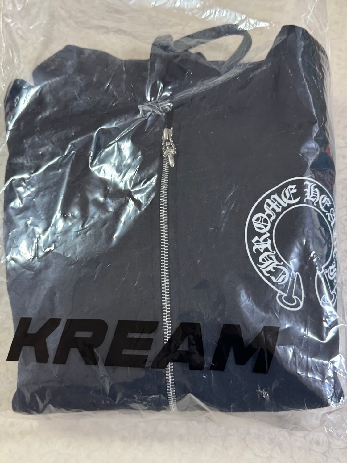 크림발 크롬하츠 홀스슈 플로랄 플리스 퍽유 집업 후드 블랙 M 상품이미지10