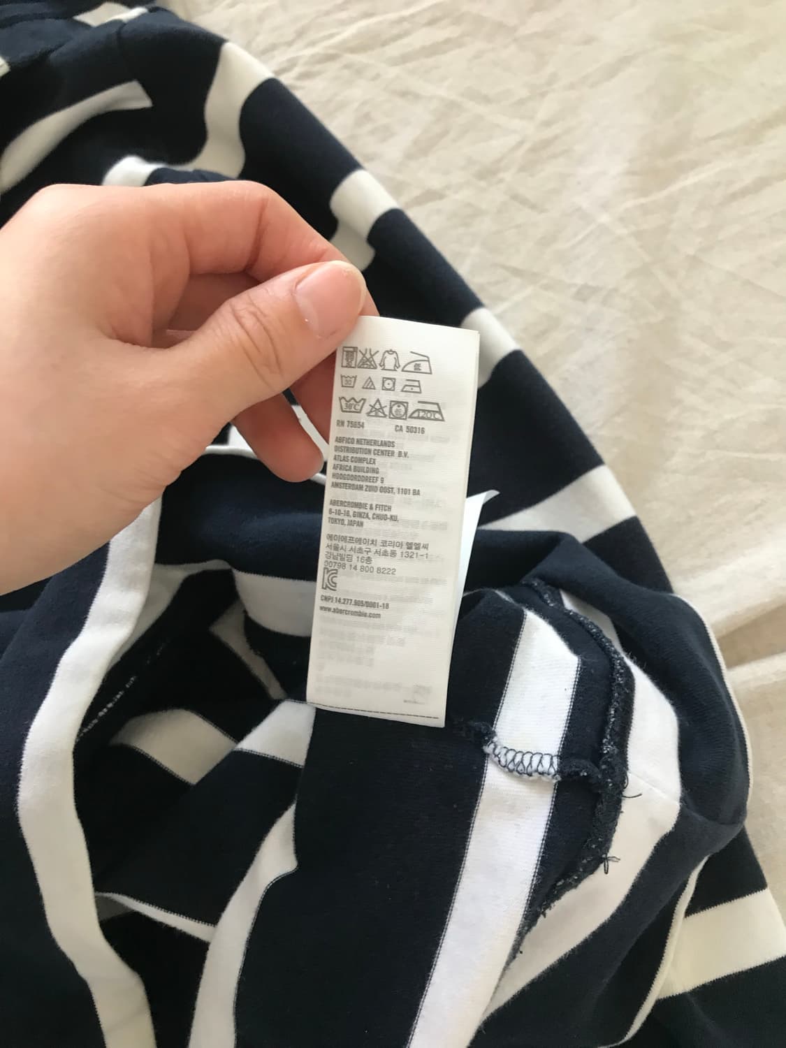 아베크롬비 산양 로고 스트라이프 반집업 버튼 후드 슬리브티 상품이미지10