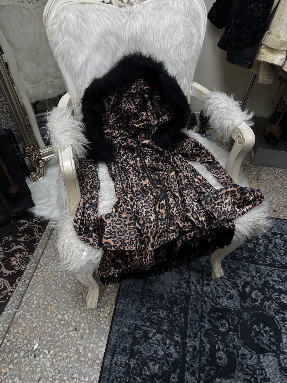 Civarize leopard velour fur fringe parke 상품이미지1