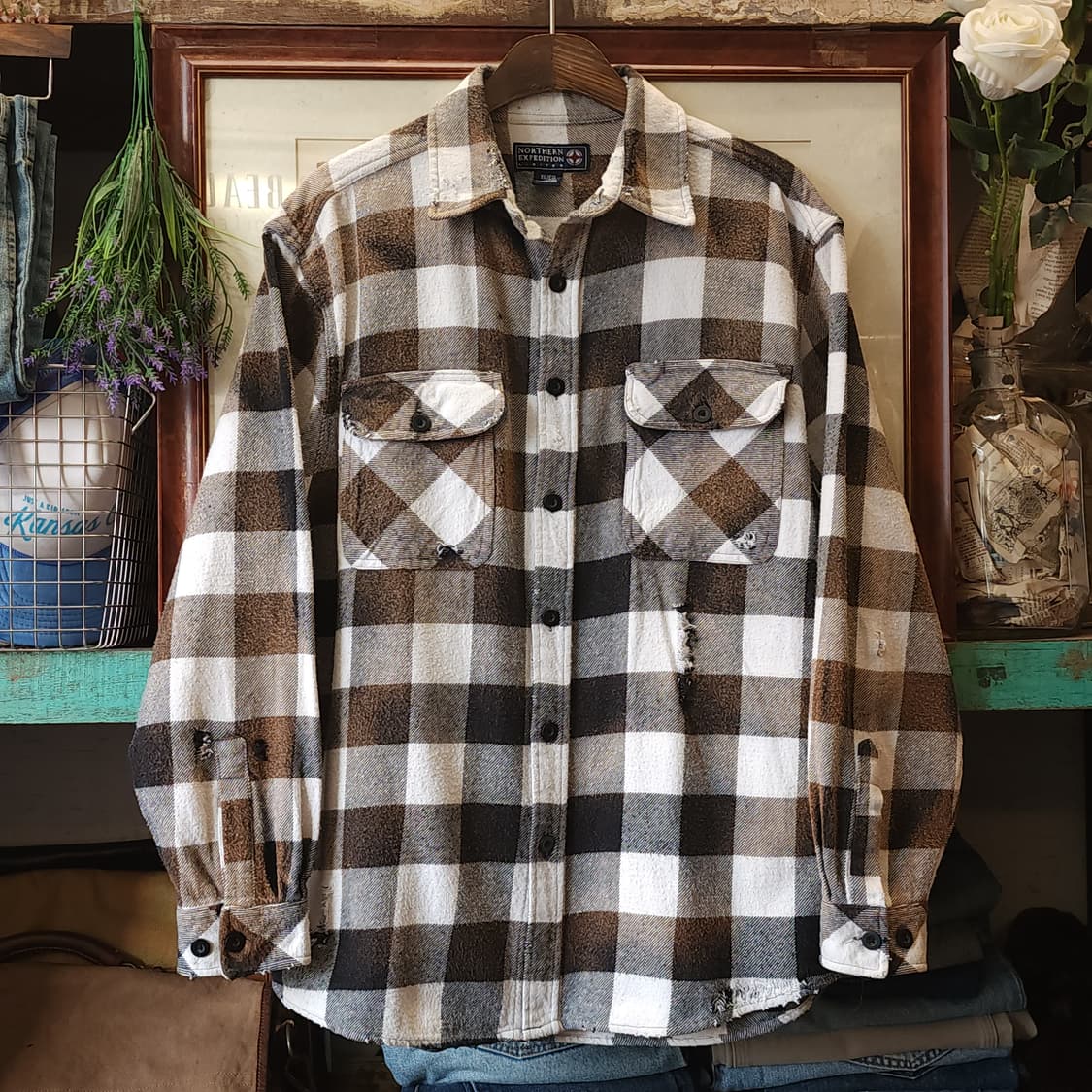 90s 아메리칸 빈티지 체크셔츠 헤비 플란넬 워크셔츠 윈도우 체크 xl 상품이미지1