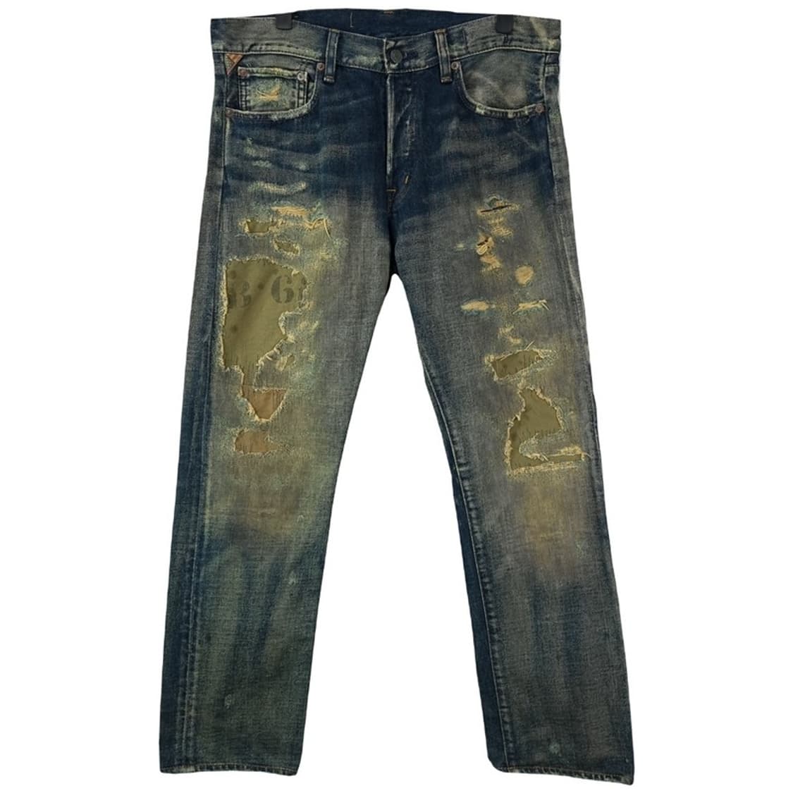 [데님앤서플라이] 빈티지 워시드 데미지 패치 워크 데님 팬츠 P01618 상품이미지2