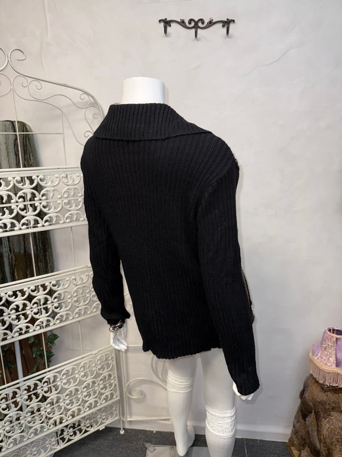 Brown eco leather patch knit zipup 상품이미지5