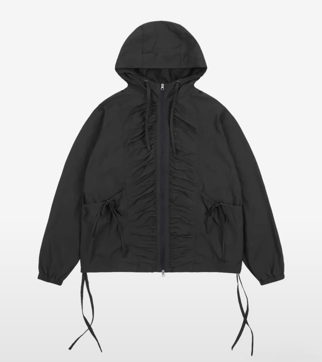 [새상품] 팬시클럽 리본 셔링 윈드 브레이커 바람막이 (차콜) 상품이미지1