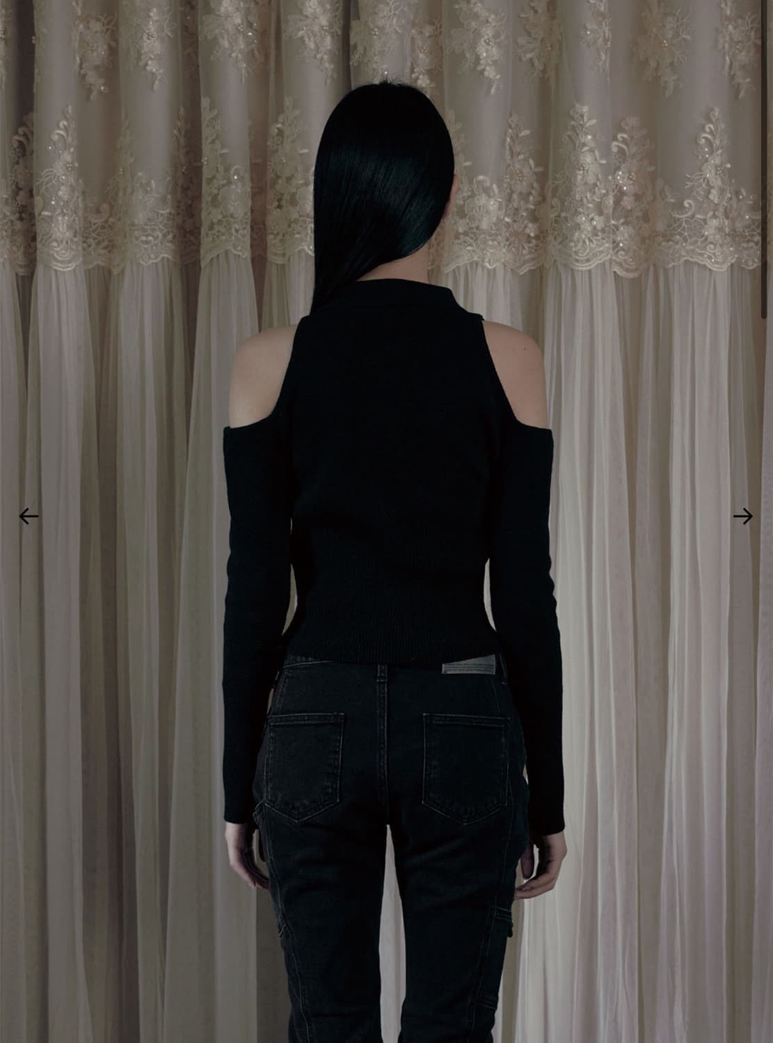 보헤미안 서울 숄더 홀 니트 가디건 블랙 상품이미지2