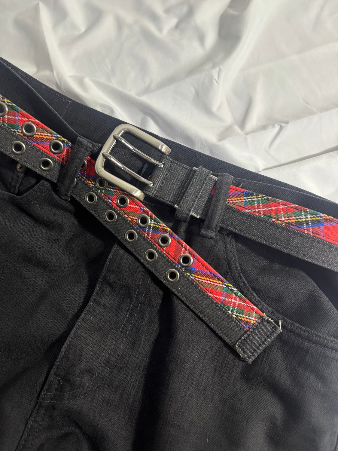 빈티지 타탄 체크 아일렛 레더 벨트 상품이미지3