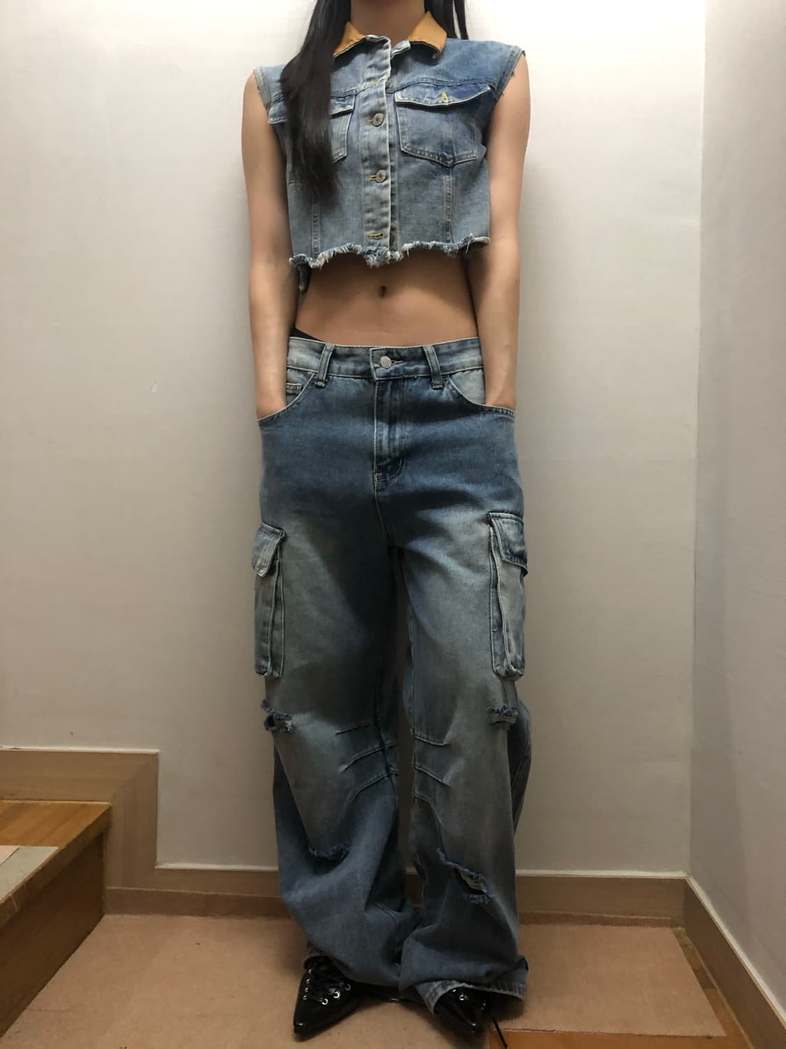 빈티지 데님 크롭 자켓 상품이미지3