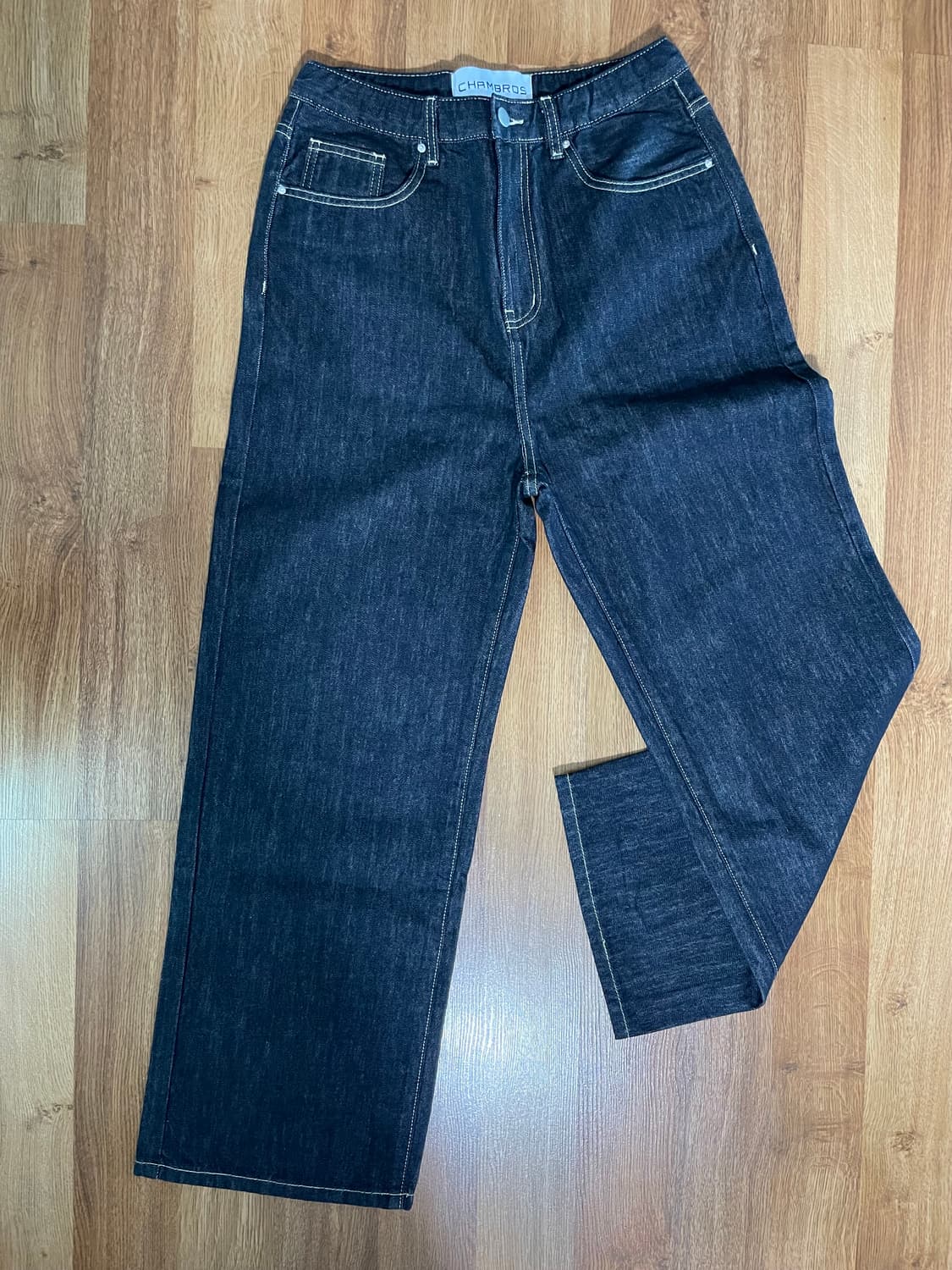 우먼즈 세미 와이드 워싱 데님팬츠 딥블루 인디고 L 상품이미지1