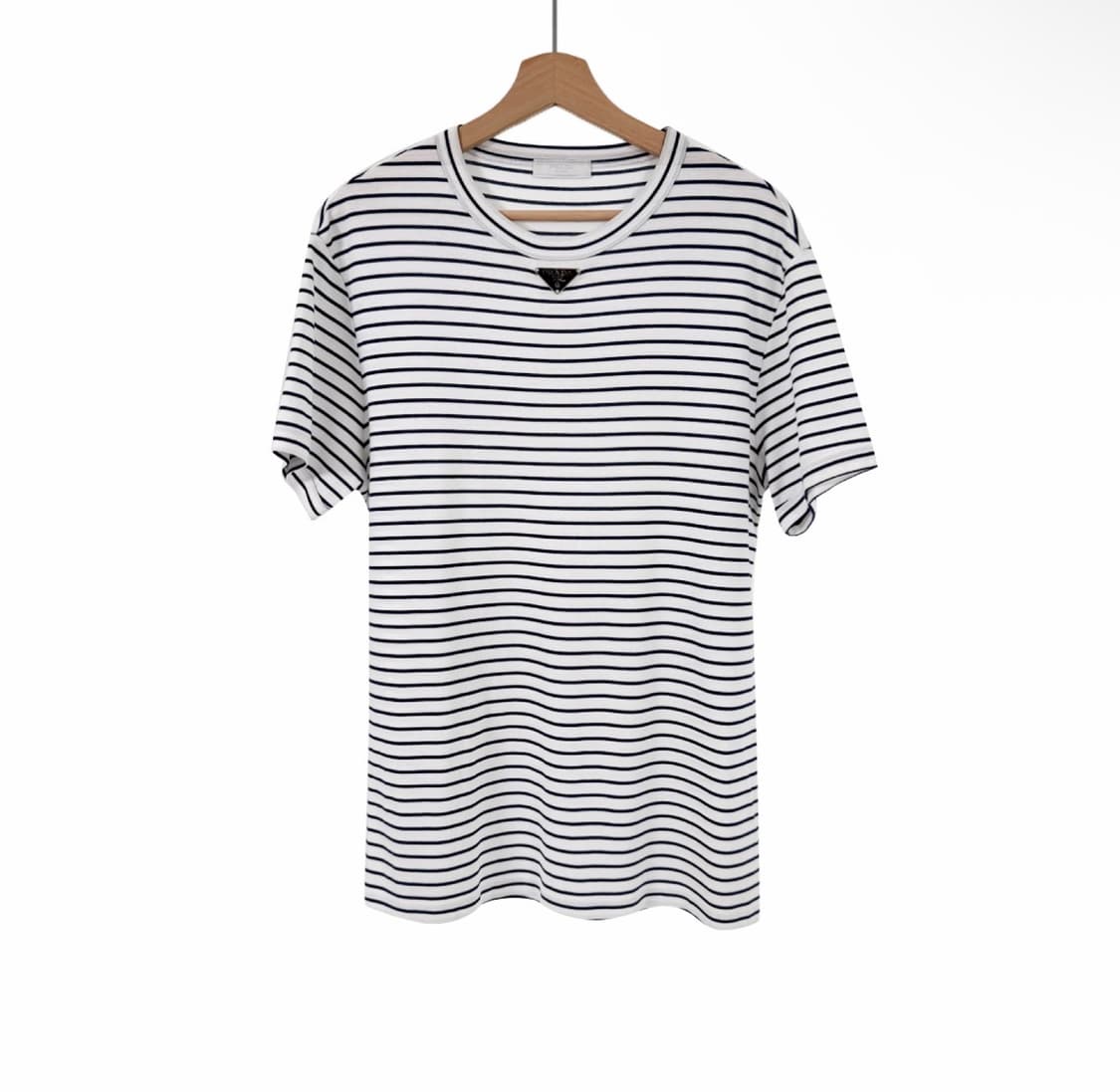 [XL] 프라다 여성 삼각로고 스트라이프 반팔 티셔츠 화이트 UJN824 상품이미지1