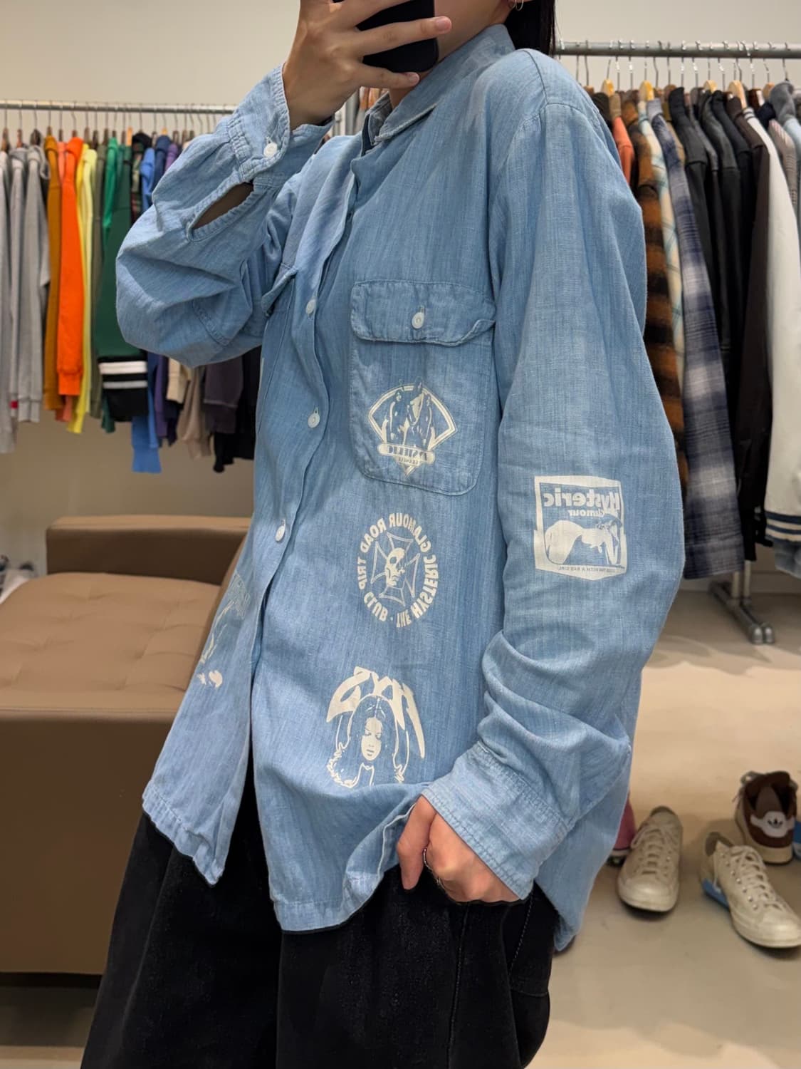 히스테릭 글래머 프린팅 샴브레이 데님 셔츠 상품이미지4