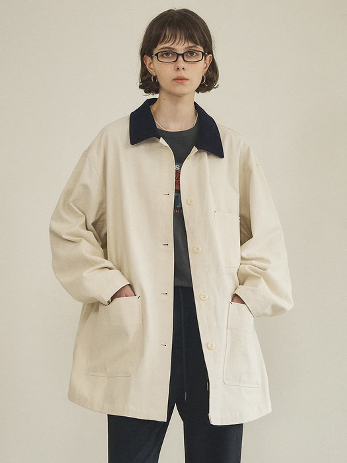 반원아틀리에 카라배색 워크자켓 상품이미지1