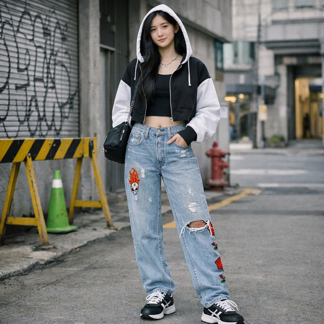 리바이스(Levi's) 501 S 스키니 커스텀 패치워크 연청 데님 팬츠 상품이미지1
