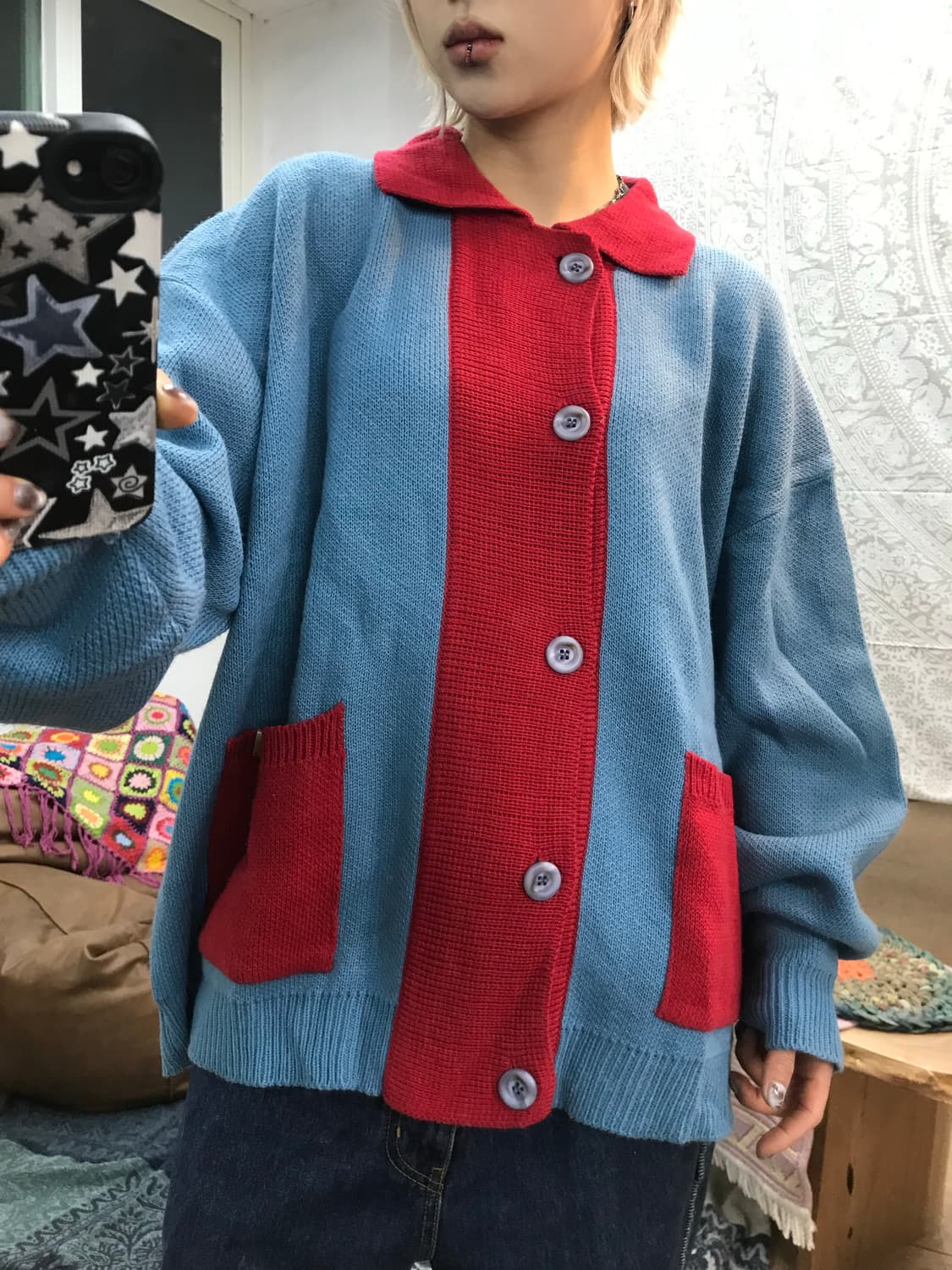 WAI KEI 투톤 배색 니트 가디건  상품이미지1