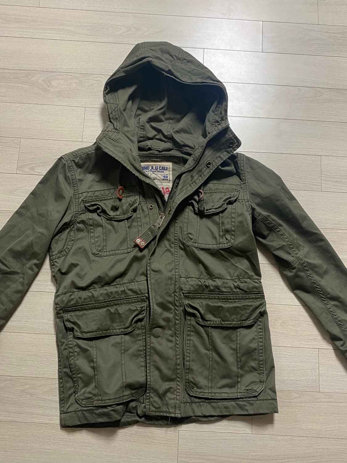 후아유 카키색 후드 야상 점퍼 상품이미지6