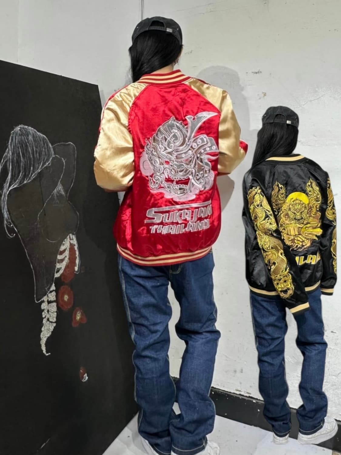 Jpn 일본빈티지 오리엔탈 태국 양면 검빨 스카잔 자켓 상품이미지1