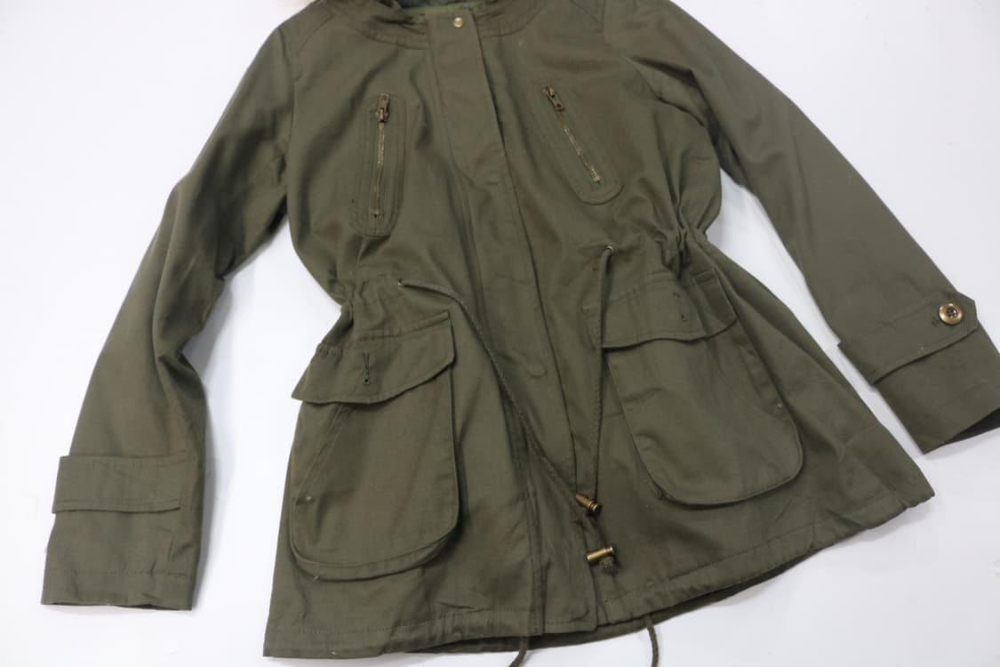 빈티지 카키 라쿤 퍼 후드 보아 안감 야상 점퍼 상품이미지5