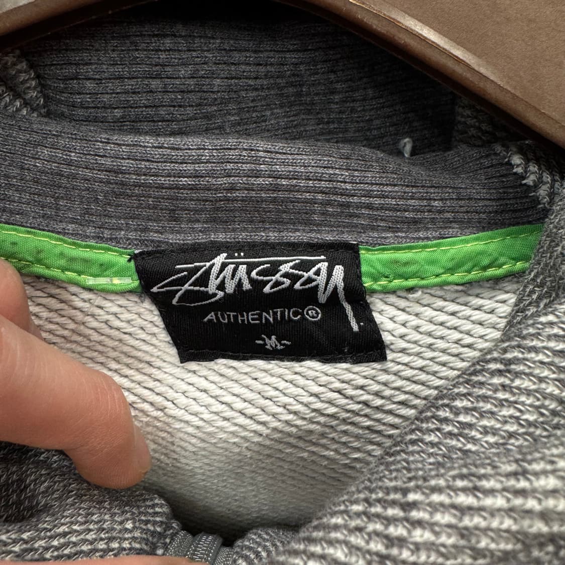 00s 스투시 어센틱 코튼 후드 집업 전면 로고 포인트 그레이 상품이미지6