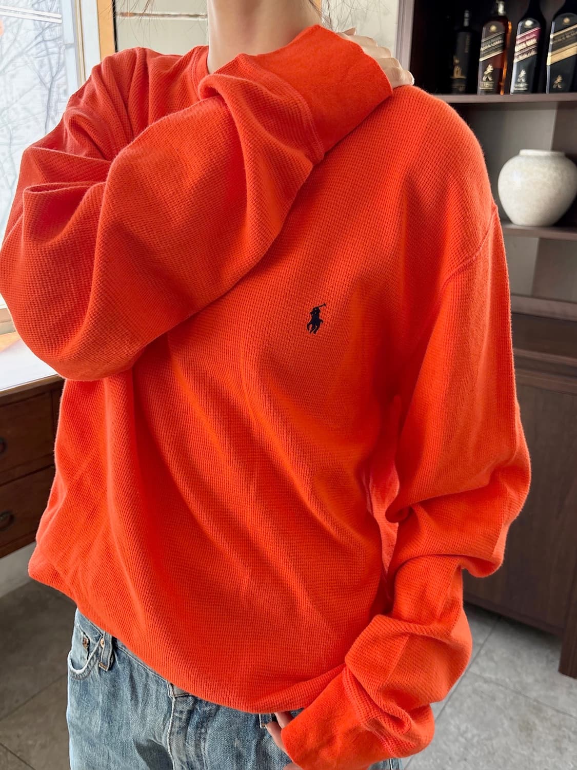 폴로 와플 롱슬리브 오렌지 상품이미지3
