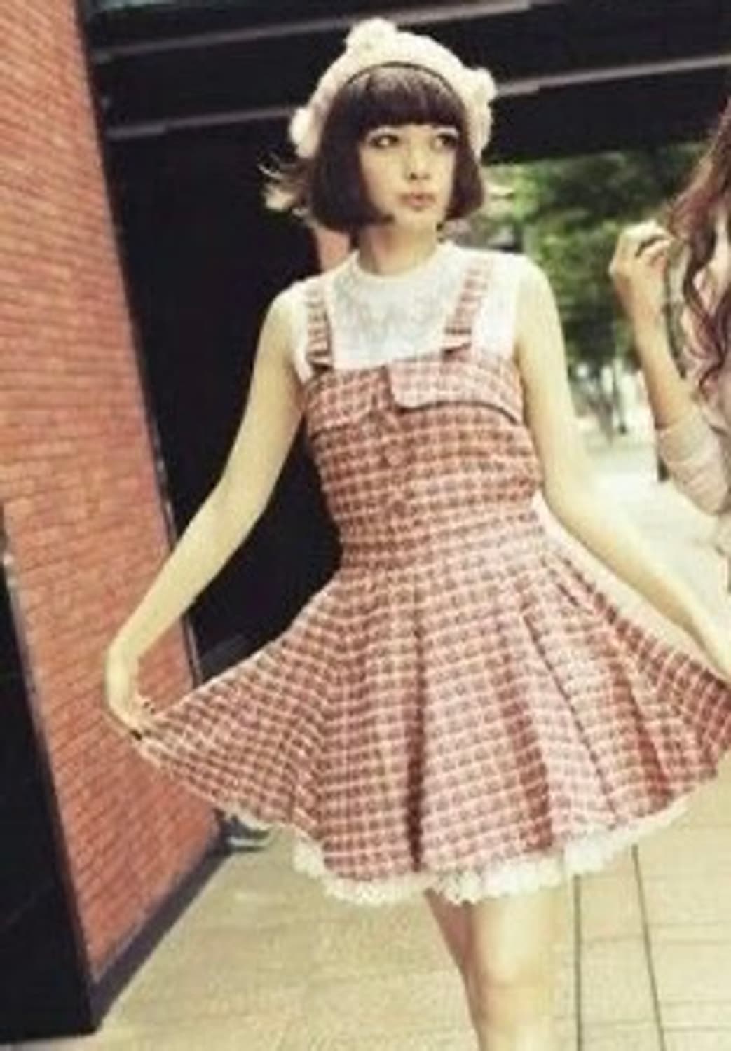 빈티지 리즈리사 히메갸루 트위드 체크 멜빵 원피스 상품이미지1