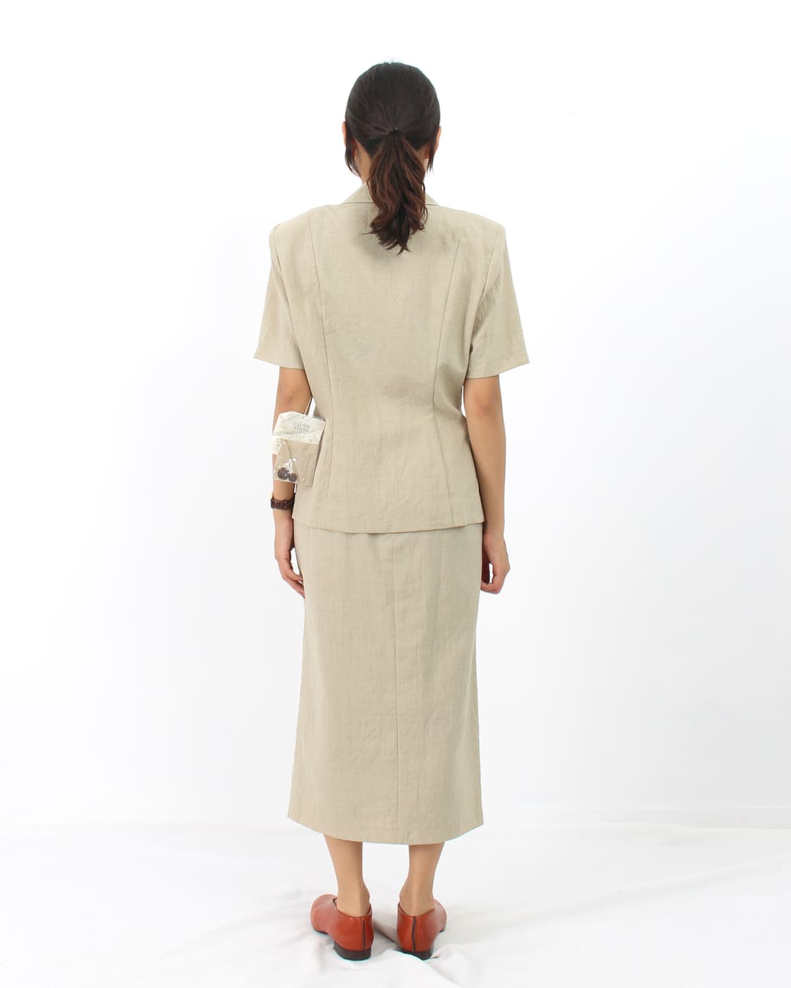 일본 빈티지 써머 울 반팔 자켓 롱 트임 스커트 셋업 상품이미지2