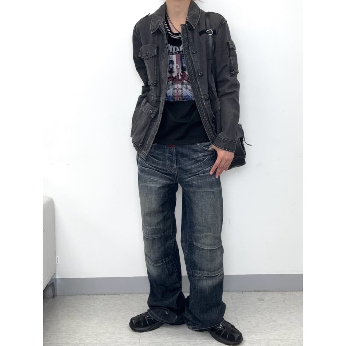 빈티지 블랙 펑크 y2k 반팔 상품이미지3