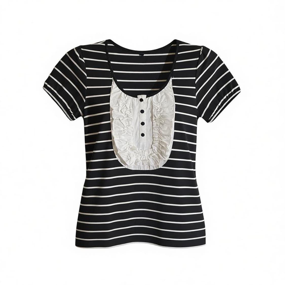 빈티지 갸루 메이드 긱세크 시트라이프 레이스 셔링티셔츠 상품이미지4