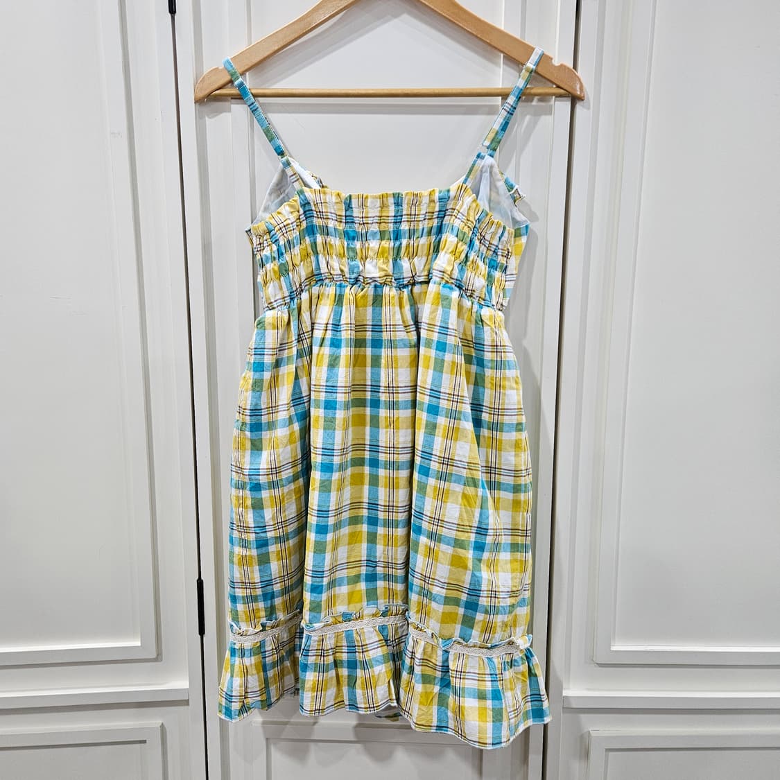 옐로우/블루 체크 끈 원피스 상품이미지5