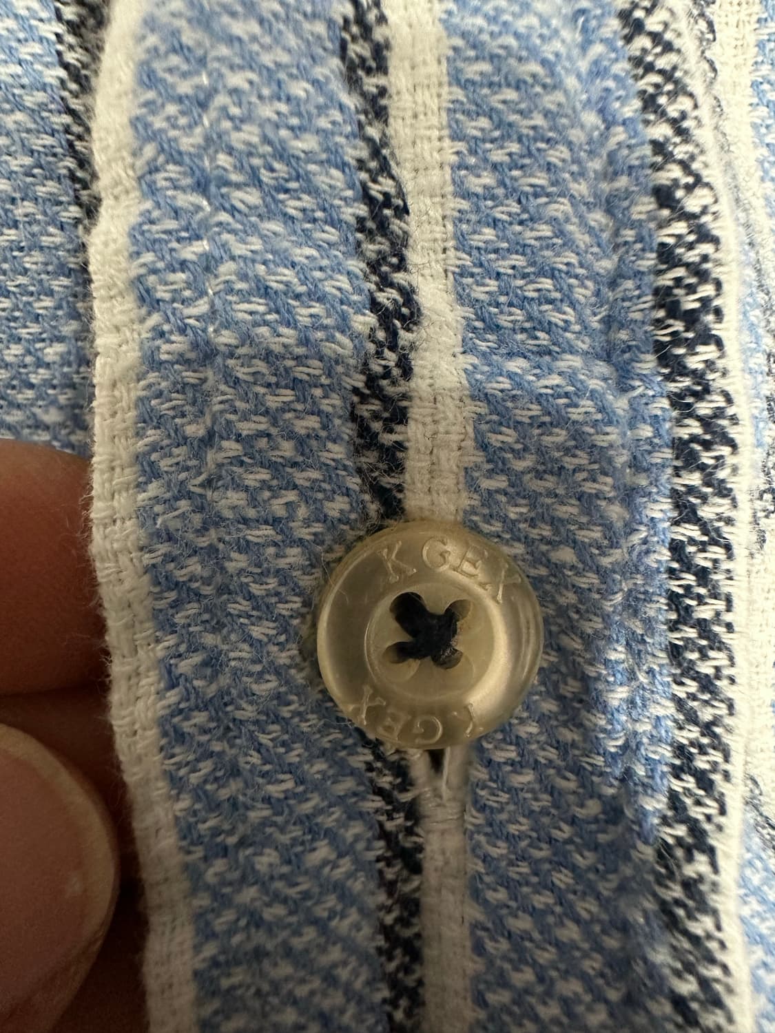 캉골(KANGOL) EX 스트라이프 반팔 셔츠 M 스카이블루 일본빈티지 상품이미지5