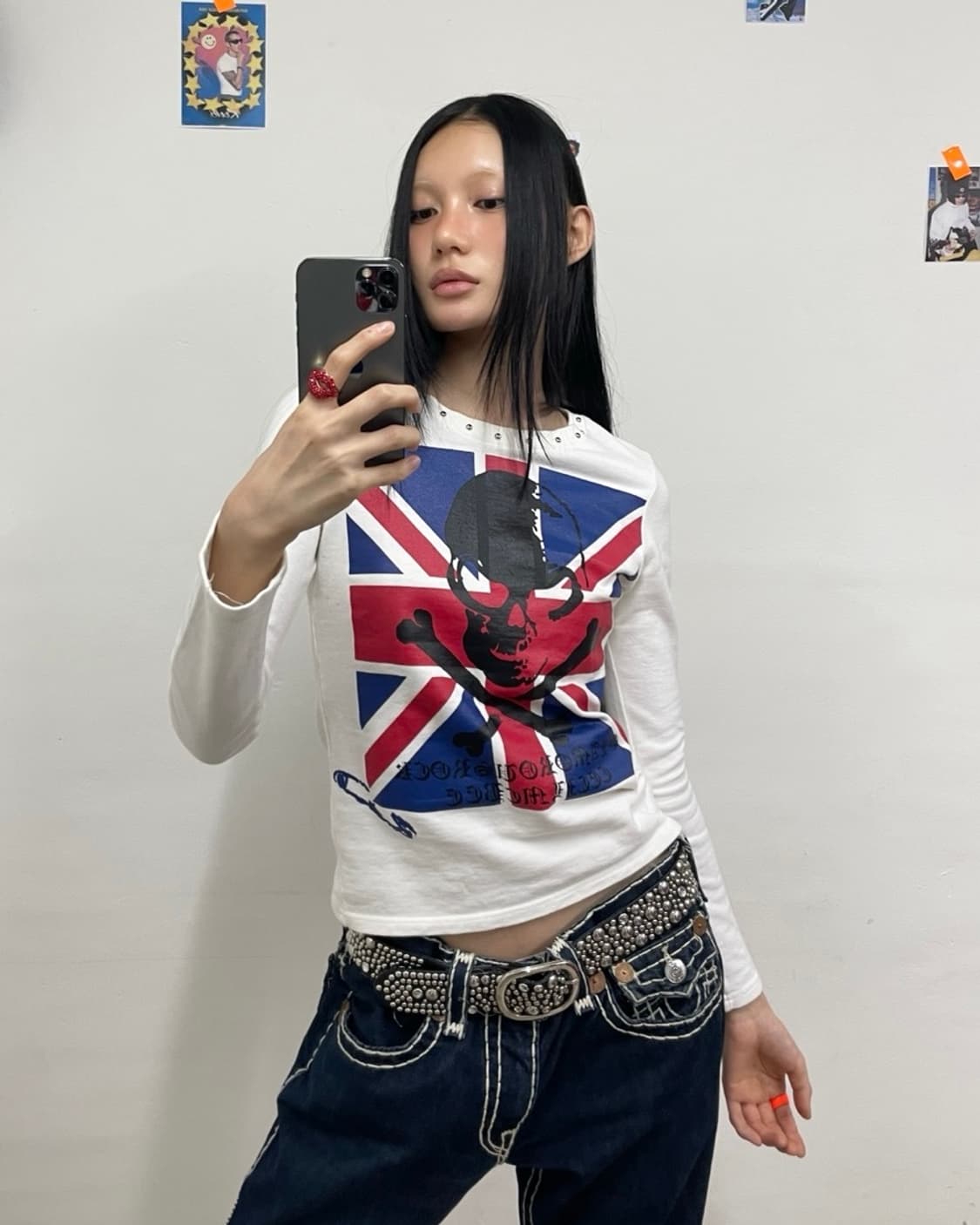 Skeleton Big American Flag Stud Long Sle 상품이미지1